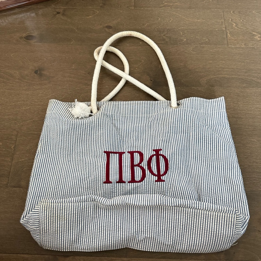 Seersucker Striped Sorority Tote